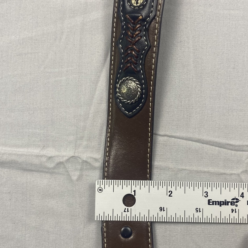 Western Tooled Genuine Leather Belt Men's Brown Engraved Buckle Cowboy 38 - 40 - Picture 13 of 15